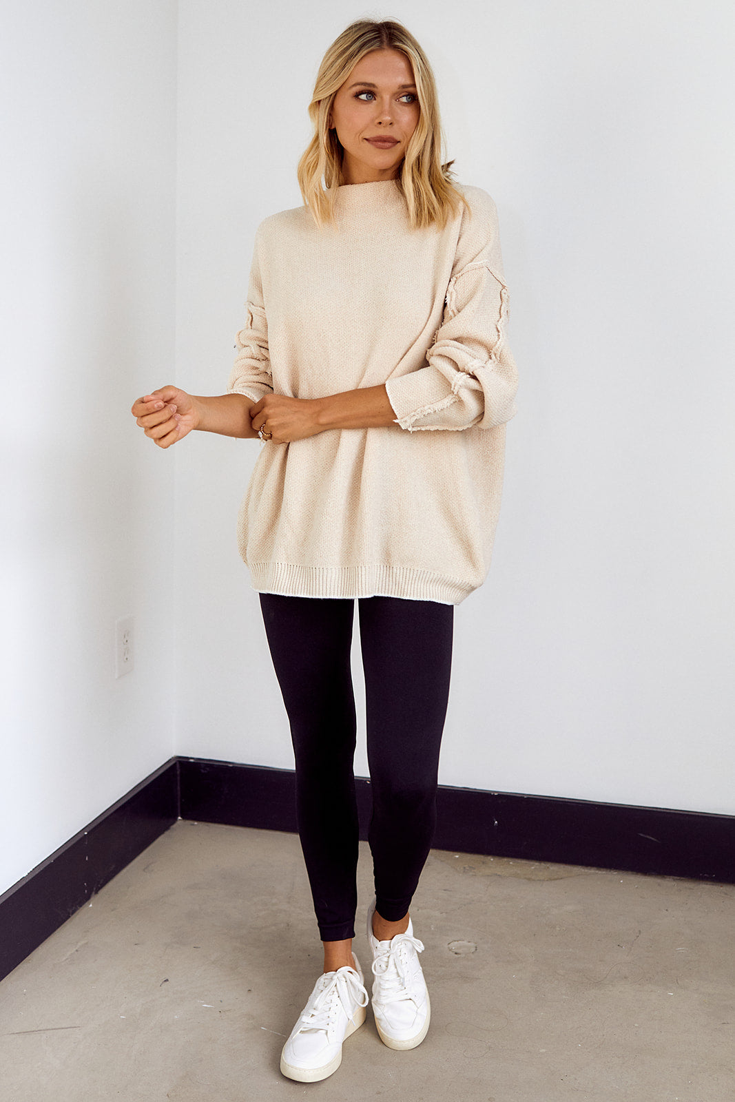 SALE - Delarosa Mock Neck Raw Seam Sweater - fab'rik