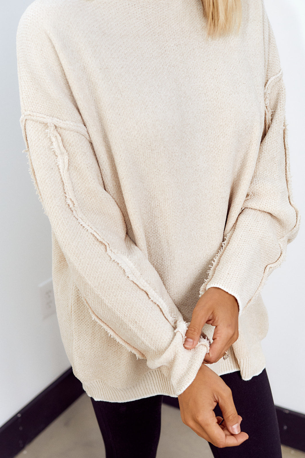 SALE - Delarosa Mock Neck Raw Seam Sweater - fab'rik