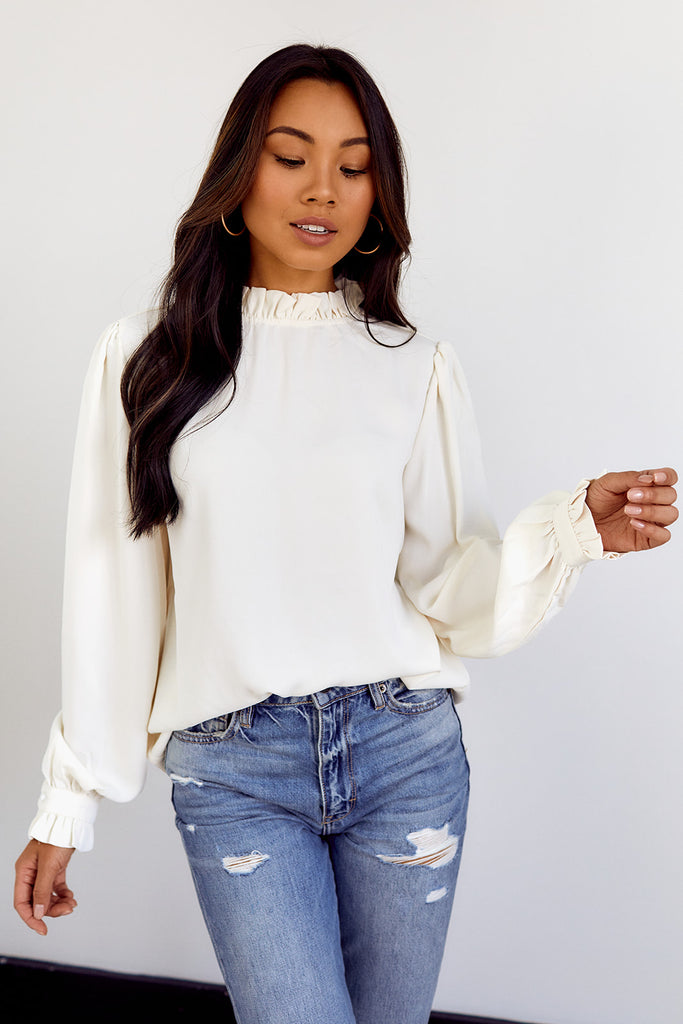 SALE - Casta Ruffled Neckline Long Sleeve Blouse - fab'rik
