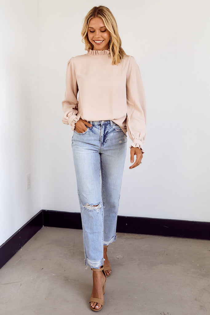 SALE - Casta Ruffled Neckline Long Sleeve Blouse - fab'rik