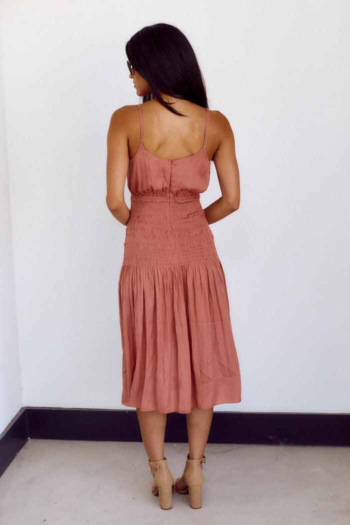 SALE - Morocco Wrap Style Smocked Waist Midi Dress - fab'rik