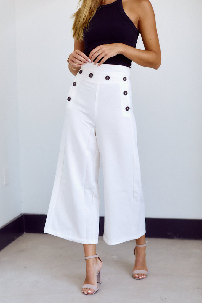 SALE - Cooper Button Detail Wide Leg Pant - fab'rik