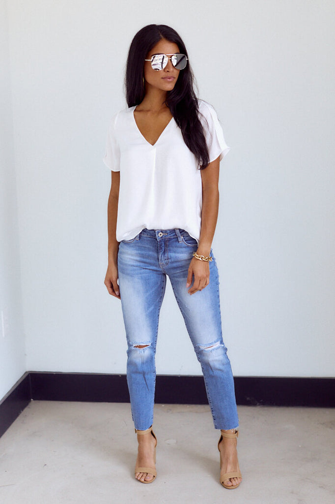 Dawn Short Sleeve V Neck Blouse - fab'rik