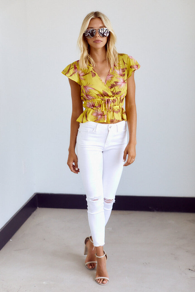SALE - Rina Palm Print Faux Wrap Blouse - fab'rik