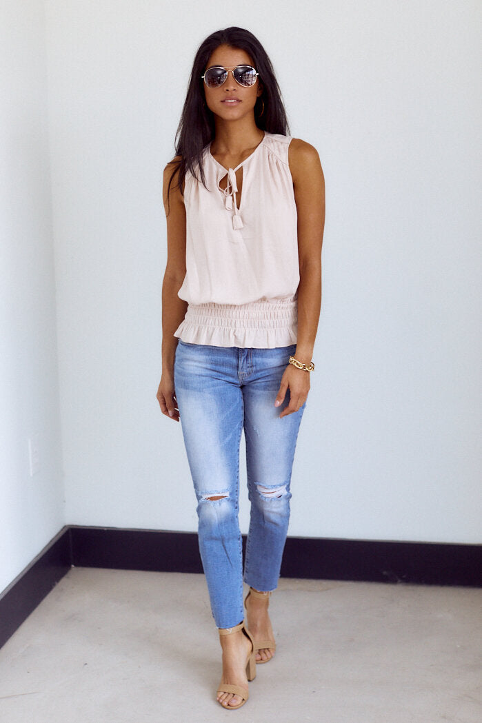 SALE - Callan Smocked Sleeveless Blouse - fab'rik