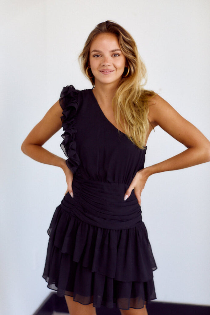 SALE - Lenora Ruffle Detail One Shoulder Dress - fab'rik