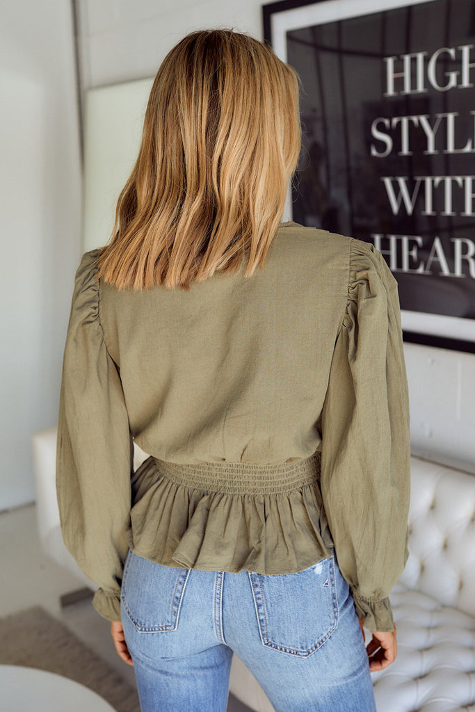 SALE - Rudie Surplice Puff Sleeve Peplum Blouse - fab'rik