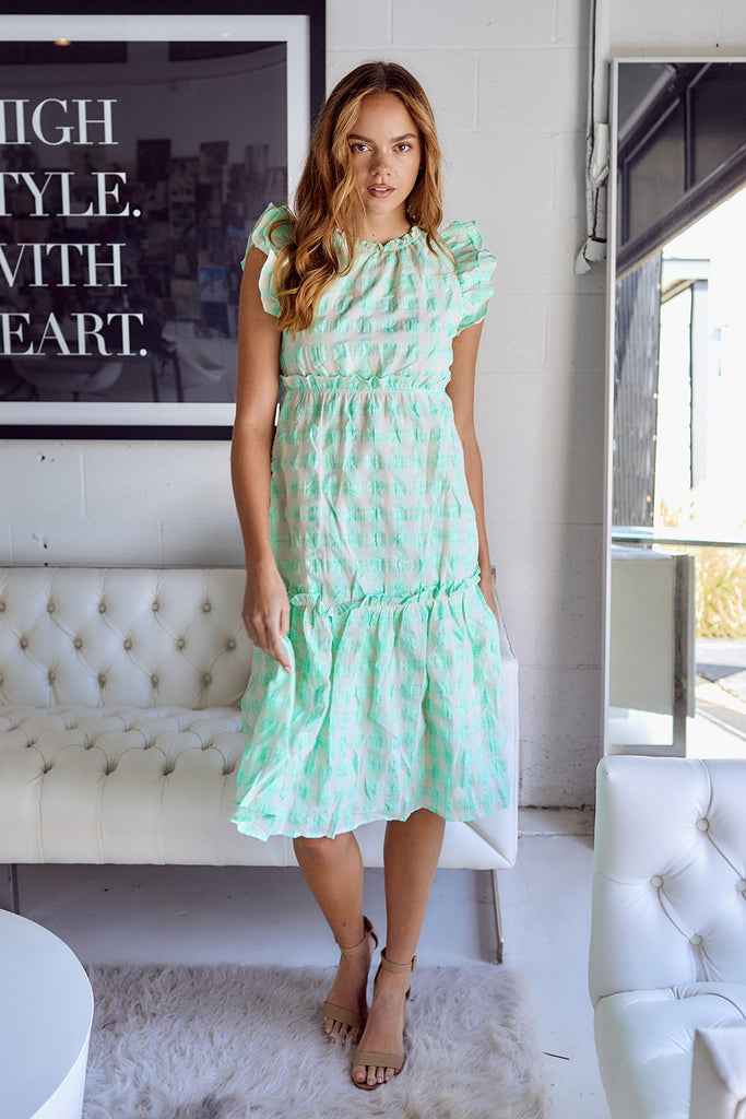SALE - Peni Gingham Tiered Midi Dress - fab'rik