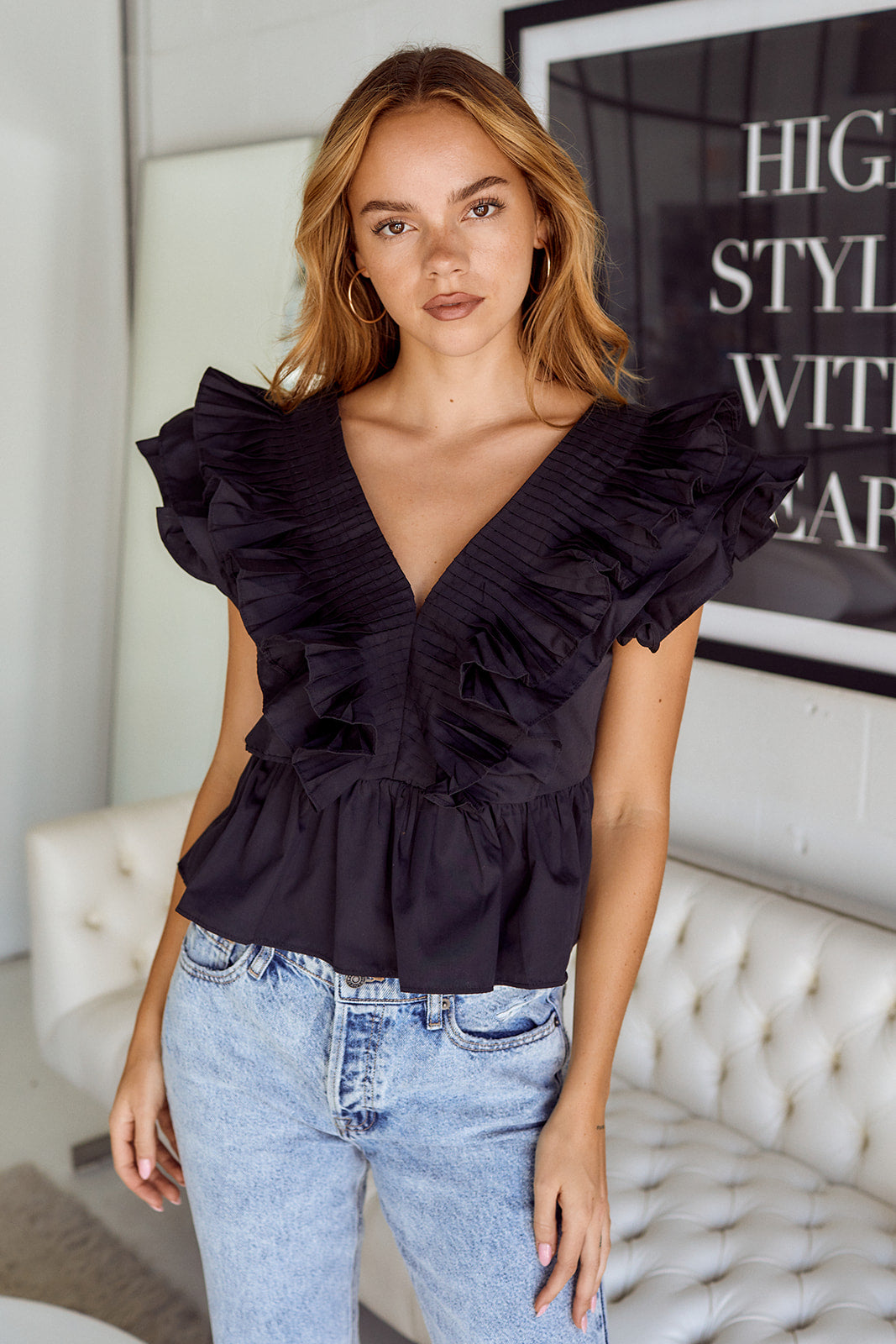 Ortega Ruffled Sleeve Peplum Blouse - fab'rik