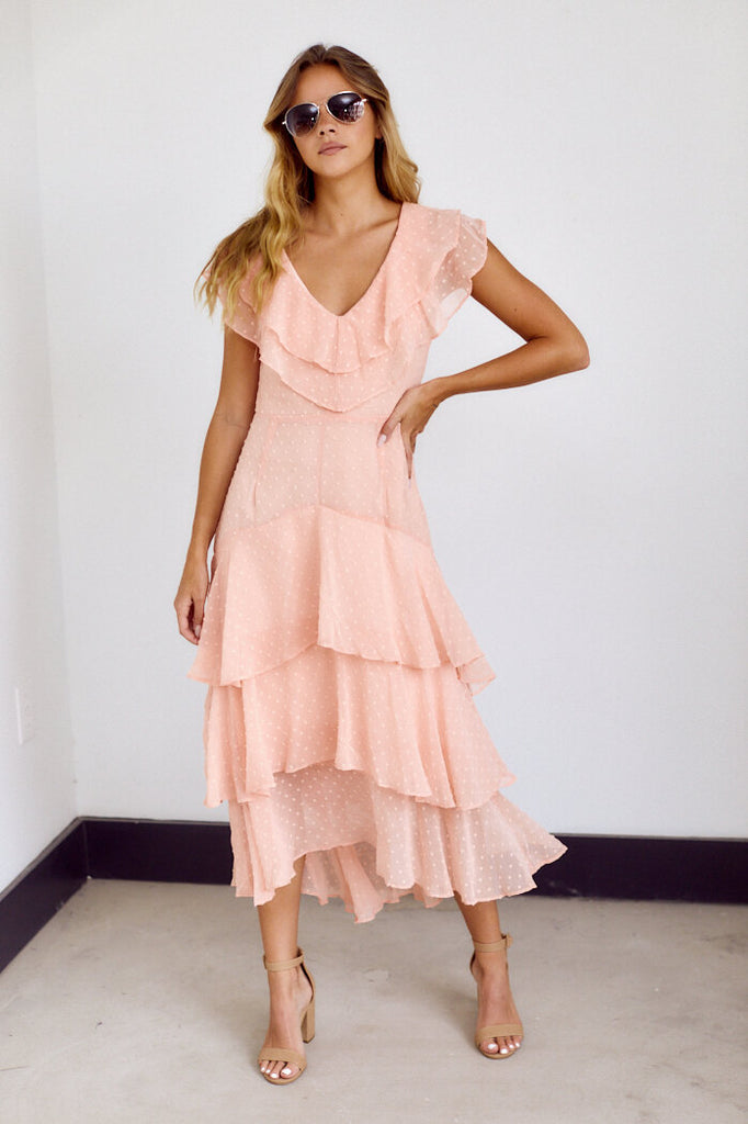 SALE - Kiara Ruffled Swiss Dot Midi Dress - fab'rik
