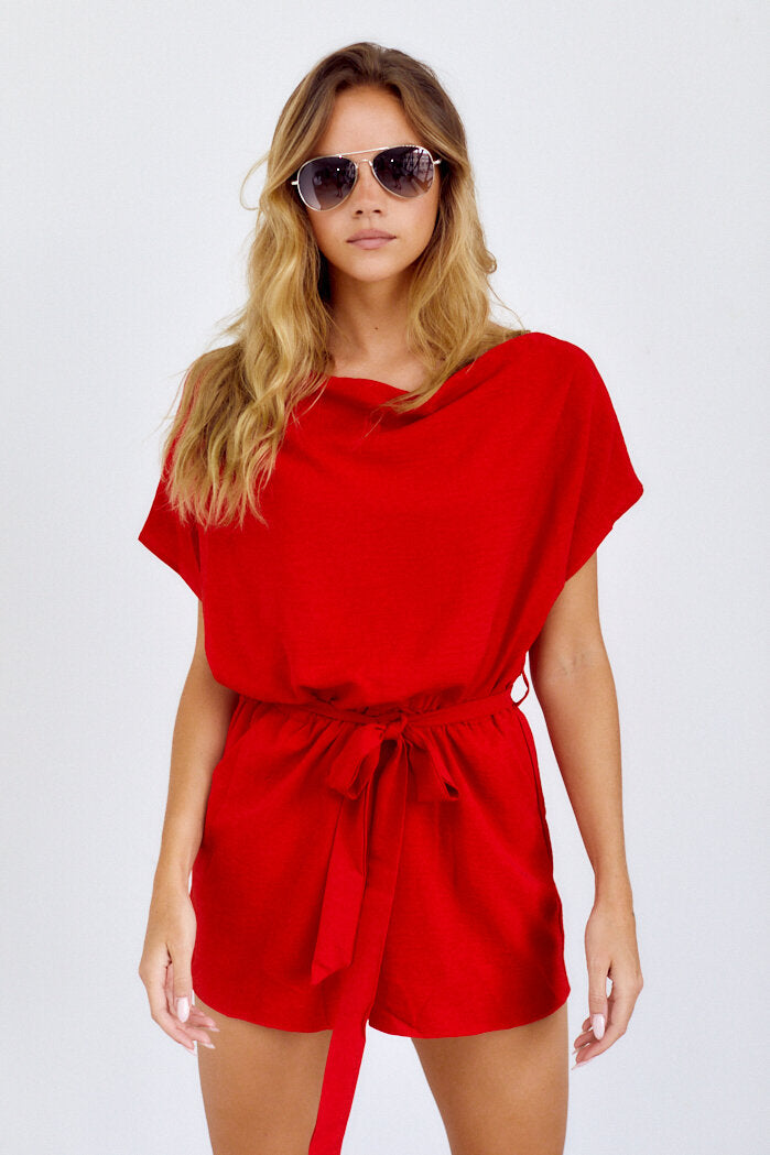 SALE - Ellisyn Short Sleeve Cowl Neck Romper - fab'rik