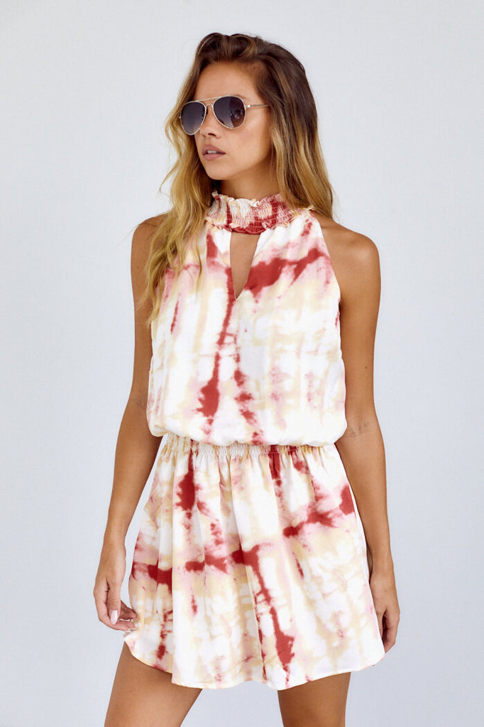 SALE - Delray Smocked Detail Tie Dye Mini Dress - fab'rik