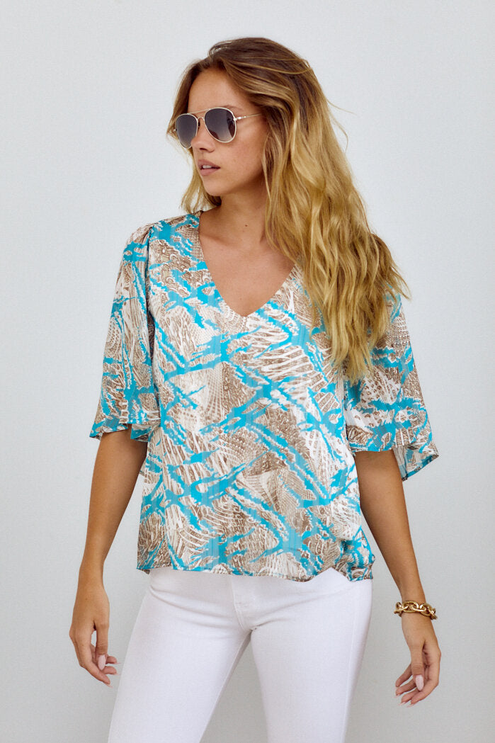 SALE - Darla Printed Short Sleeve Blouse - fab'rik