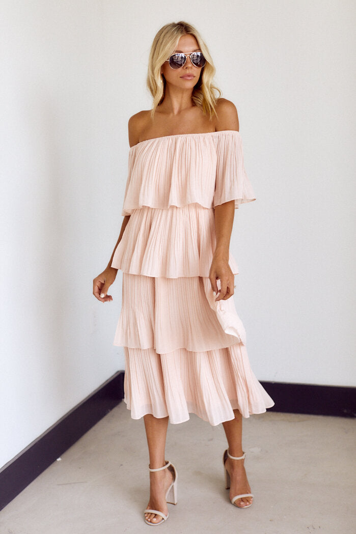 Brooklyn Off The Shoulder Pleated Midi Dress - fab'rik