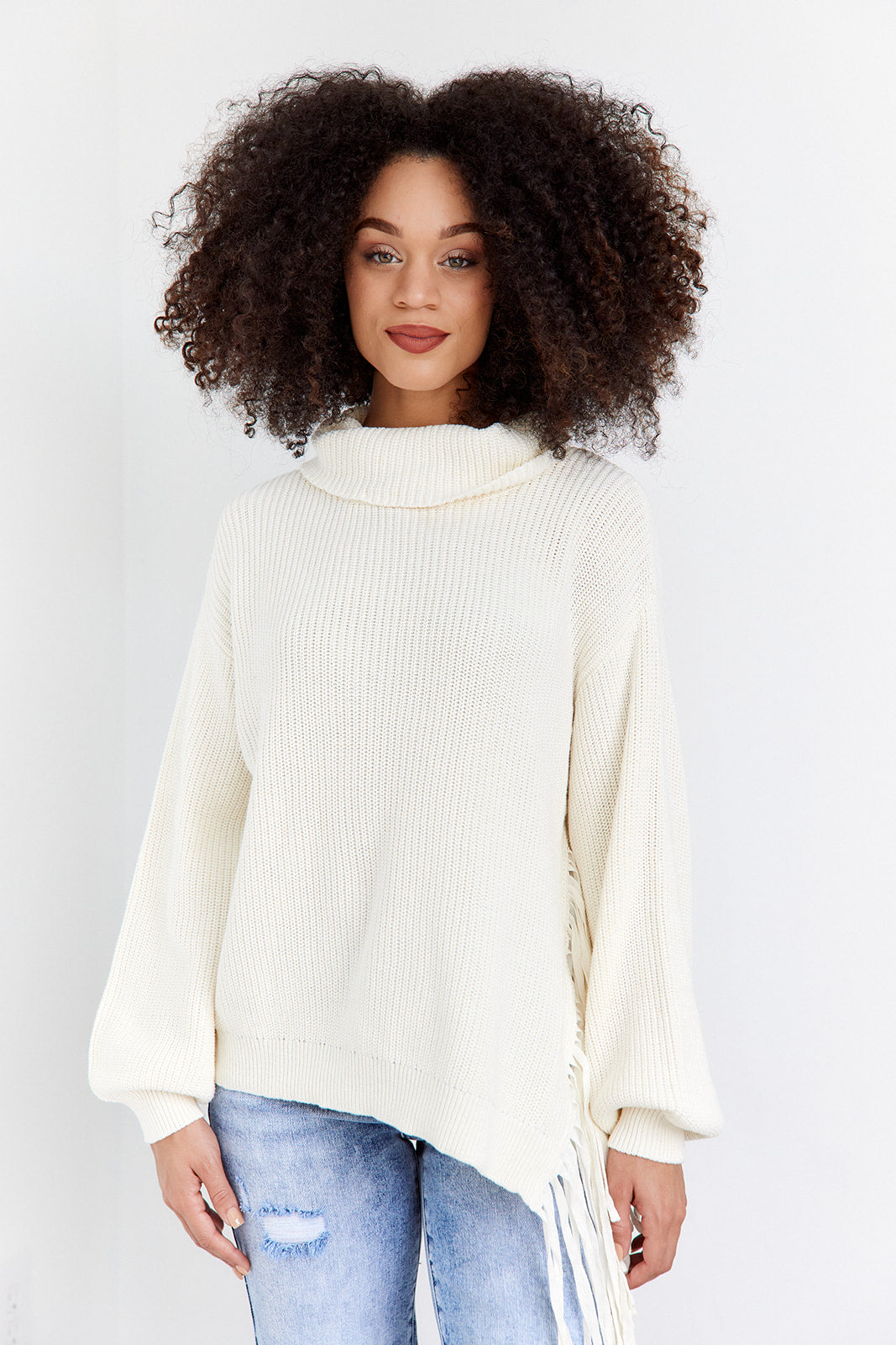 Laurant Fringed Turtleneck Sweater - fab'rik