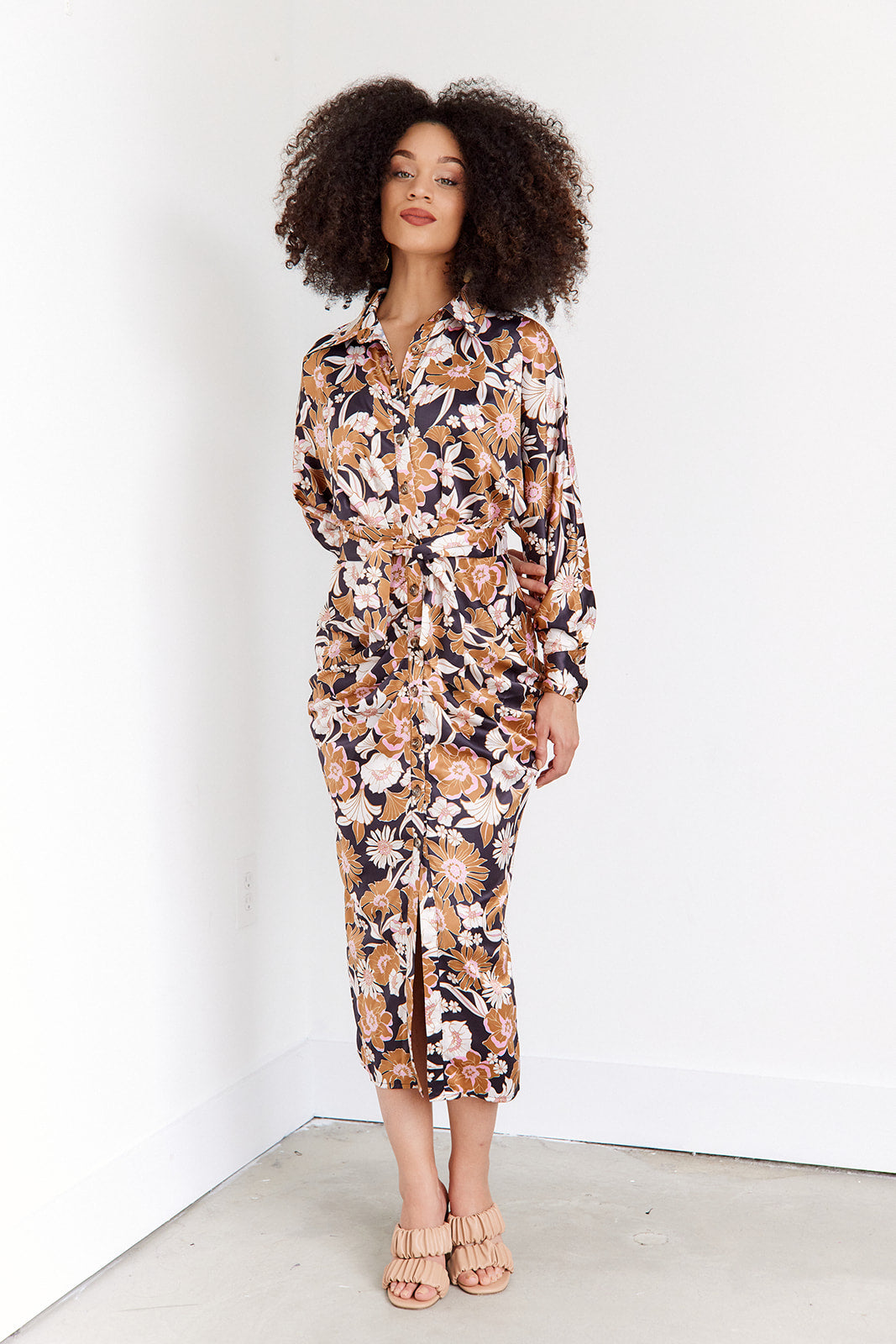 Raquel Floral Tie Front Midi Dress - fab'rik