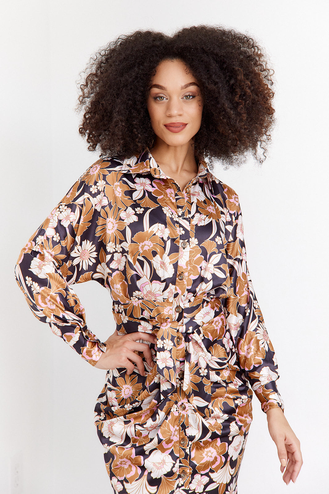 Raquel Floral Tie Front Midi Dress - fab'rik