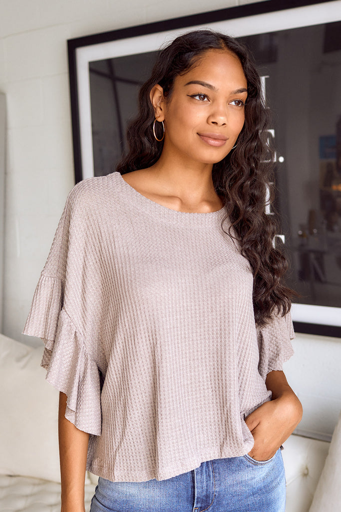 SALE - Montlie Waffle Knit Dolman Sleeve Top - fab'rik