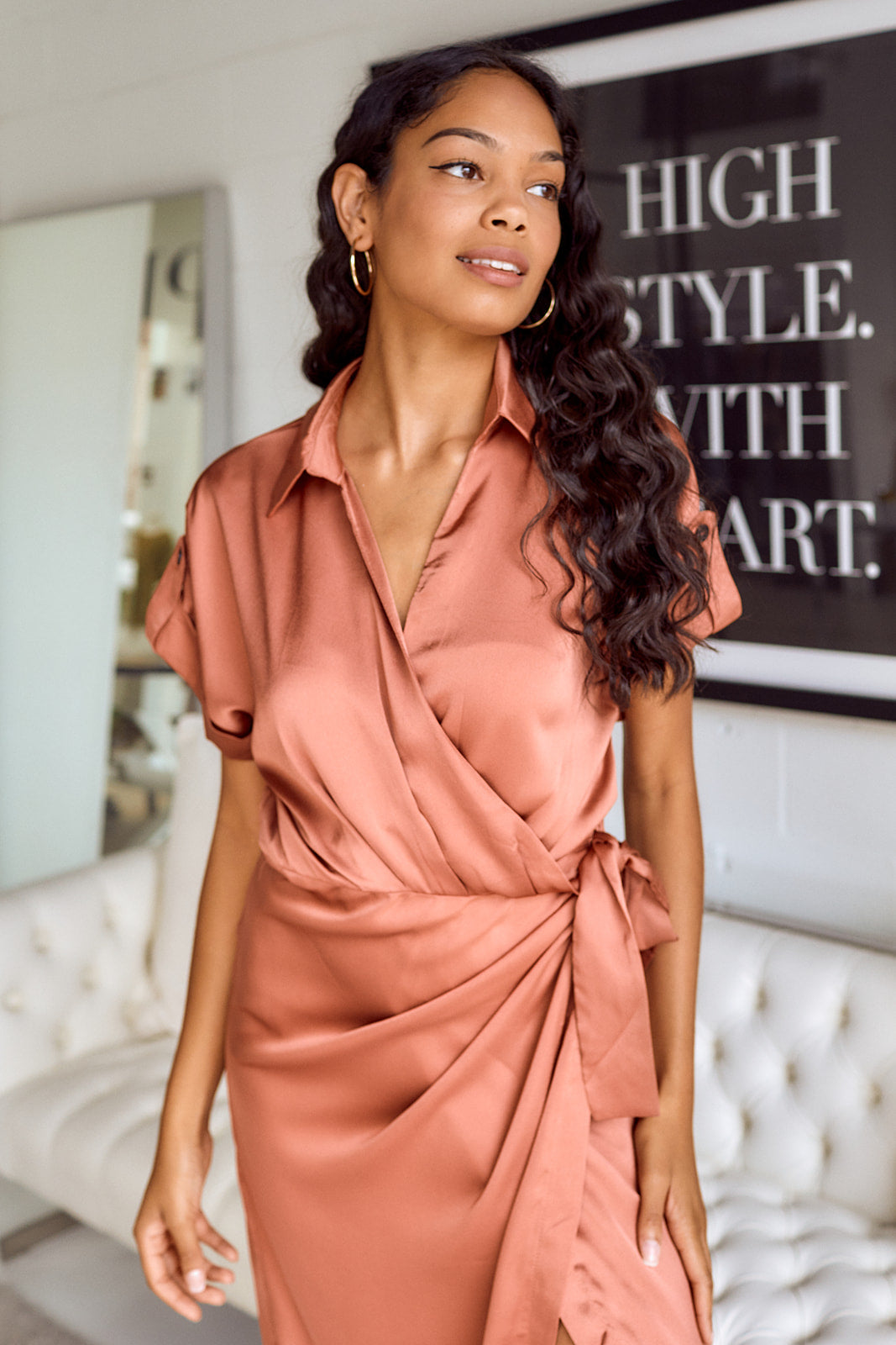 Dylan Short Sleeve Satin Wrap Dress - fab'rik