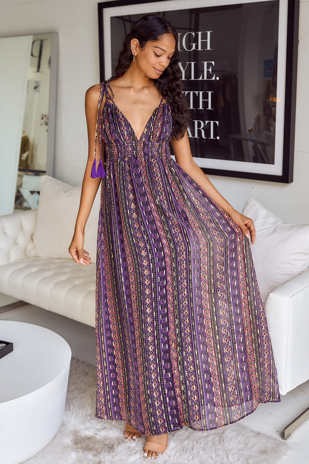 SALE - Caneton Printed Tassel Detail Maxi Dress - fab'rik