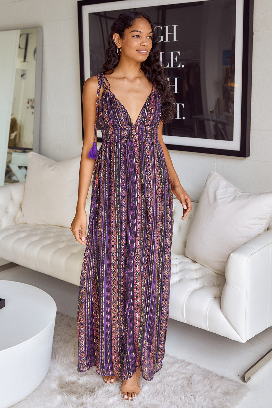 SALE - Caneton Printed Tassel Detail Maxi Dress - fab'rik