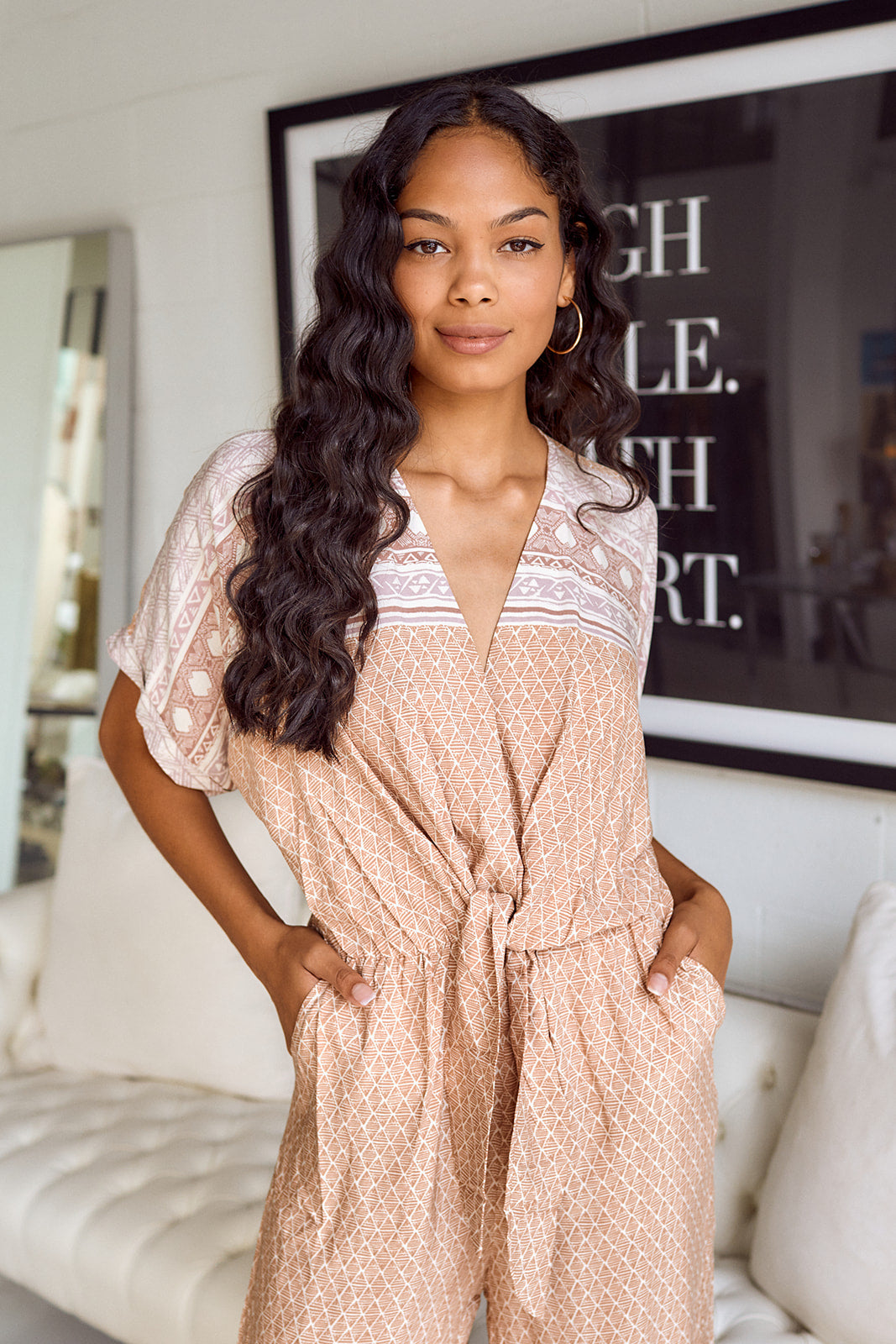 Edridge Printed Tie Front Jumpsuit - fab'rik