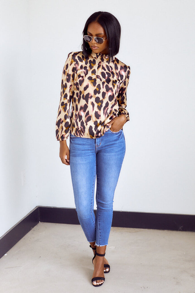 Ames Leopard Print Long Sleeve Blouse - fab'rik
