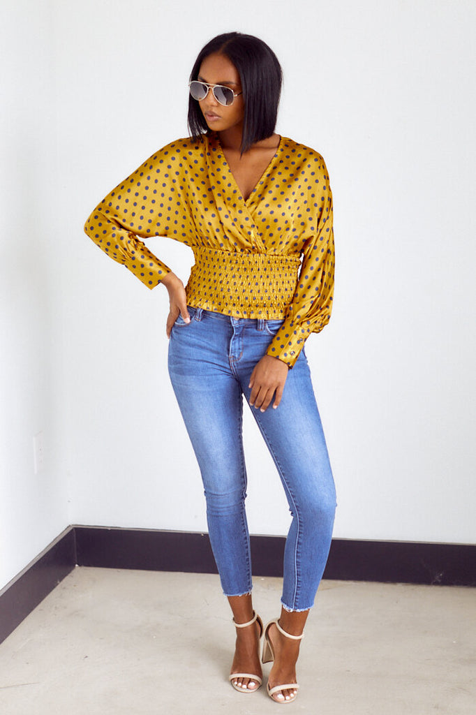 Arizona Smocked Polka Dot Blouse - fab'rik