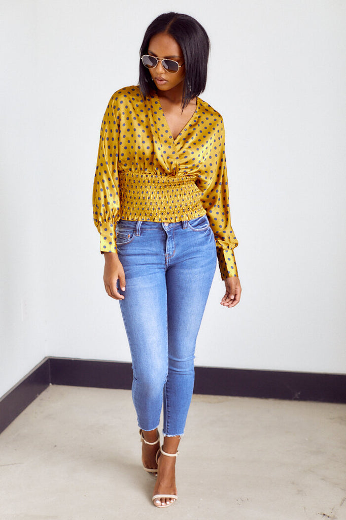 Arizona Smocked Polka Dot Blouse - fab'rik