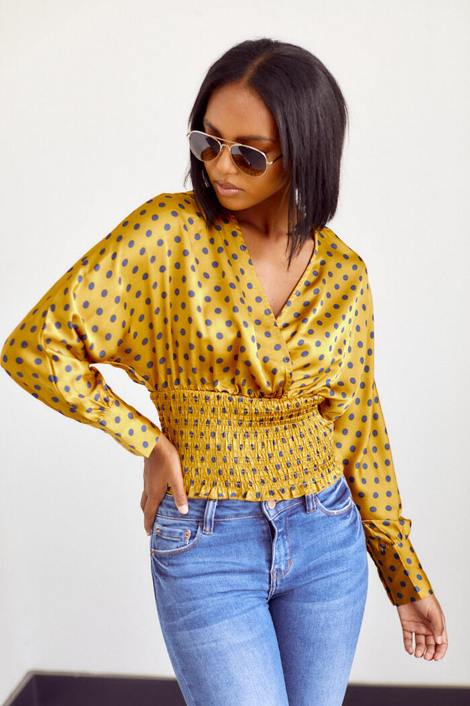 Arizona Smocked Polka Dot Blouse - fab'rik