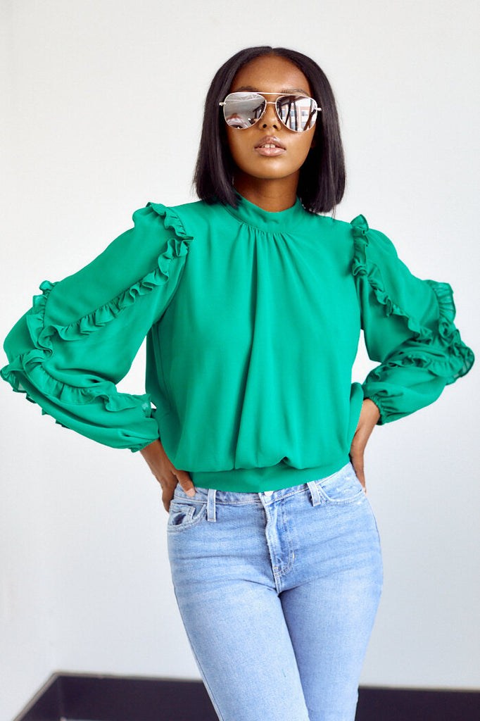 Bolivia Long Sleeve Ruffle Detail Blouse - fab'rik