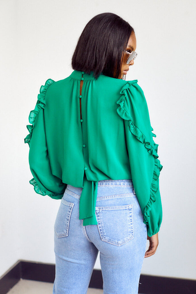 Bolivia Long Sleeve Ruffle Detail Blouse - fab'rik