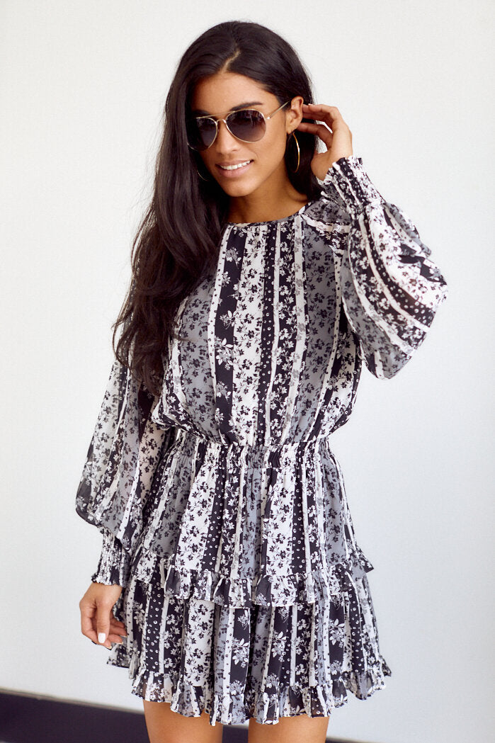 Chellie Printed Long Sleeve Dress - fab'rik