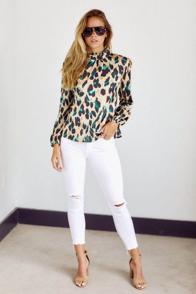 Ames Leopard Print Long Sleeve Blouse - fab'rik