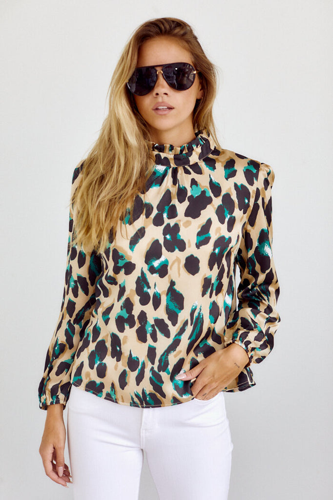 Ames Leopard Print Long Sleeve Blouse - fab'rik