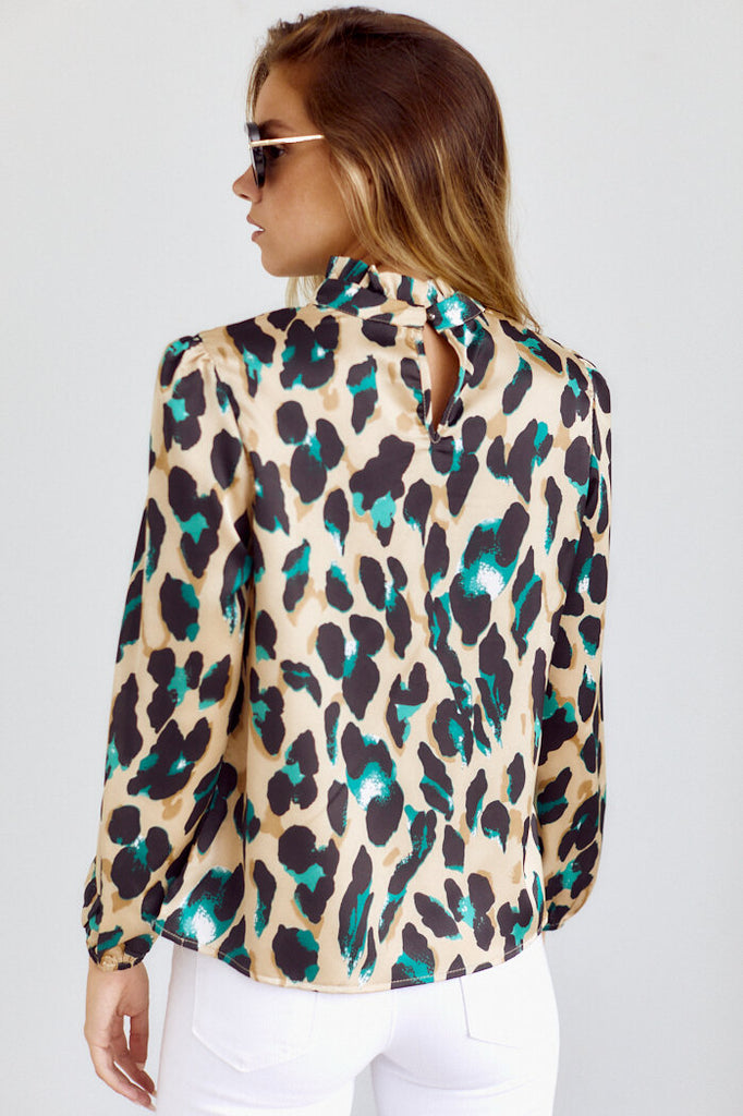 Ames Leopard Print Long Sleeve Blouse - fab'rik