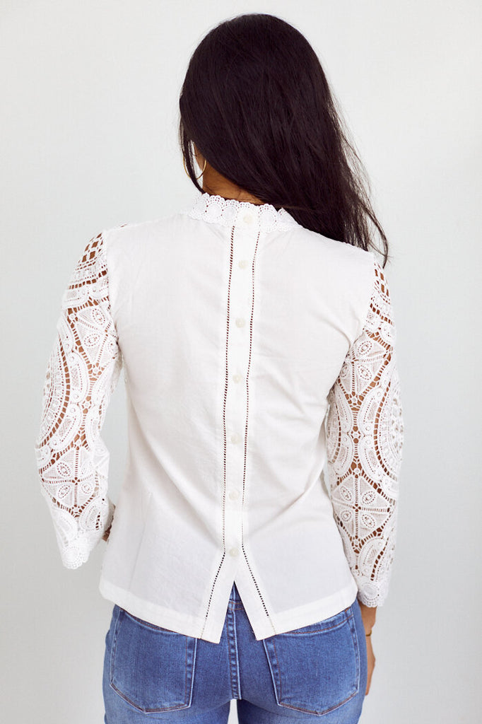 SALE - Marlena Crochet Detail Long Sleeve Blouse - fab'rik