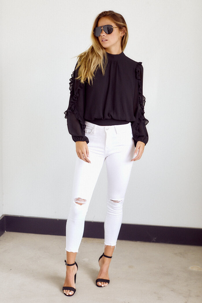 Bolivia Long Sleeve Ruffle Detail Blouse - fab'rik