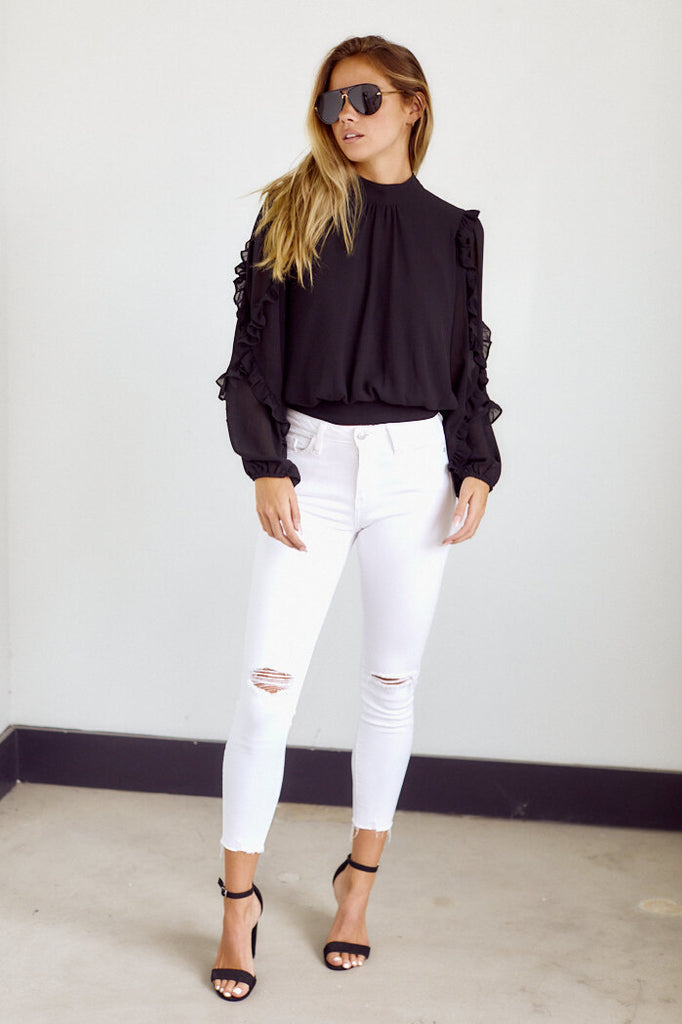 Bolivia Long Sleeve Ruffle Detail Blouse - fab'rik