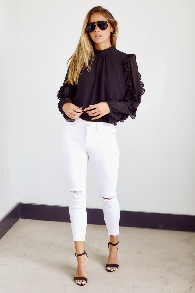 Bolivia Long Sleeve Ruffle Detail Blouse - fab'rik