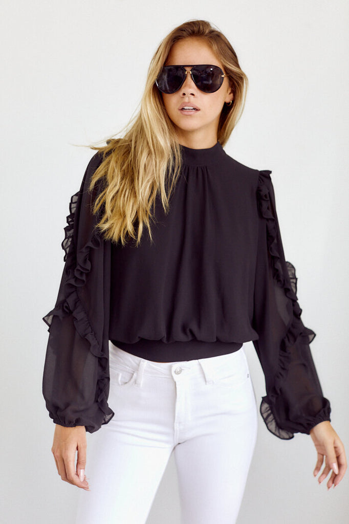 Bolivia Long Sleeve Ruffle Detail Blouse - fab'rik