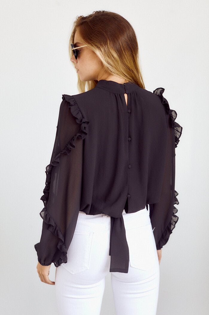 Bolivia Long Sleeve Ruffle Detail Blouse - fab'rik
