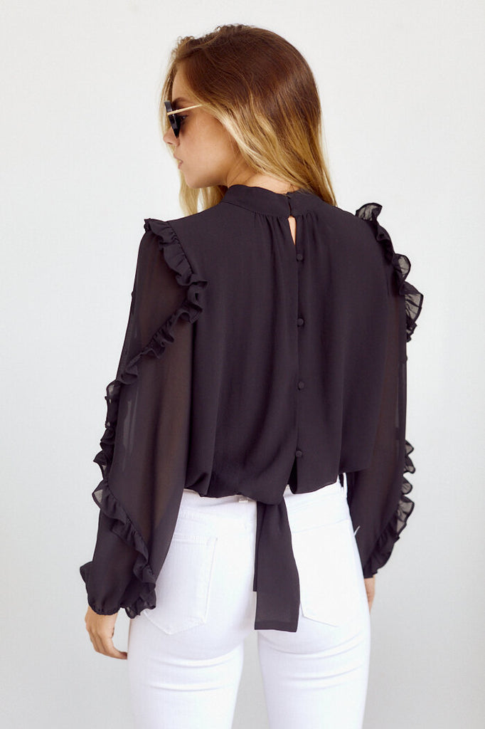 Bolivia Long Sleeve Ruffle Detail Blouse - fab'rik