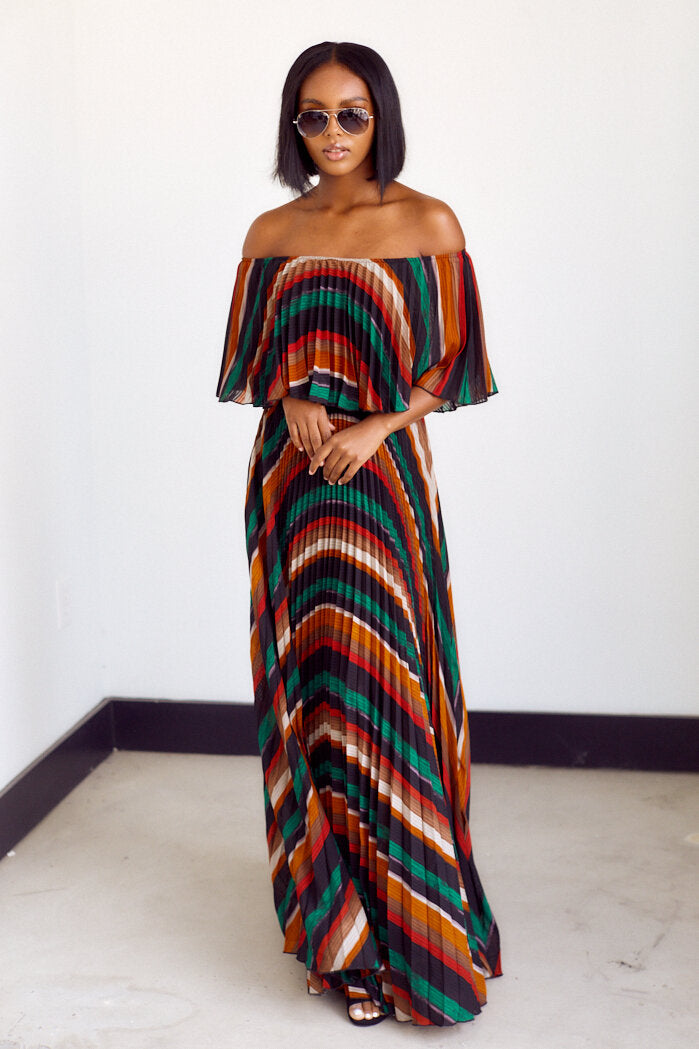 Elodie Off The Shoulder Striped Maxi - fab'rik