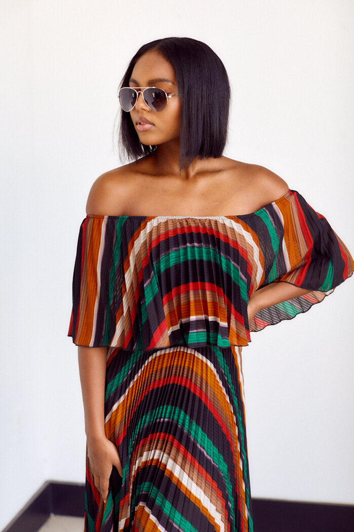 Elodie Off The Shoulder Striped Maxi - fab'rik