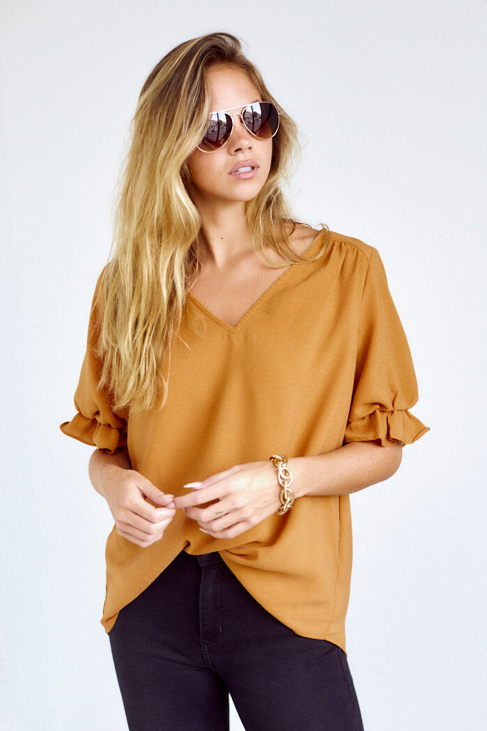 Mercer V NecK Puff Sleeve Blouse - fab'rik