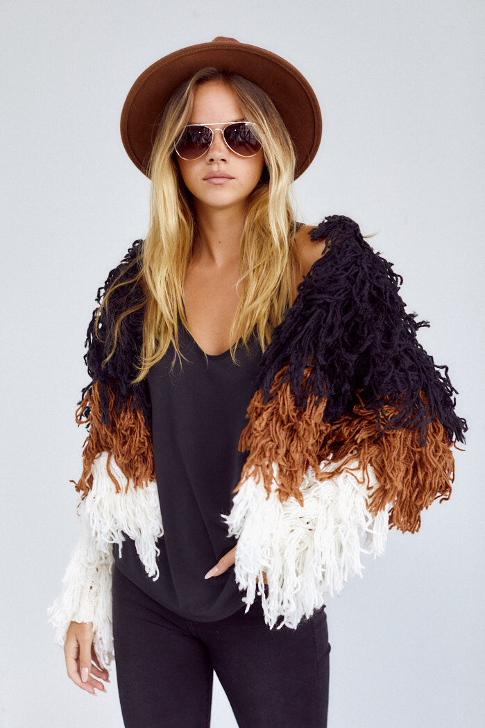 Cerrito Fringe Colorblock Cardigan - fab'rik