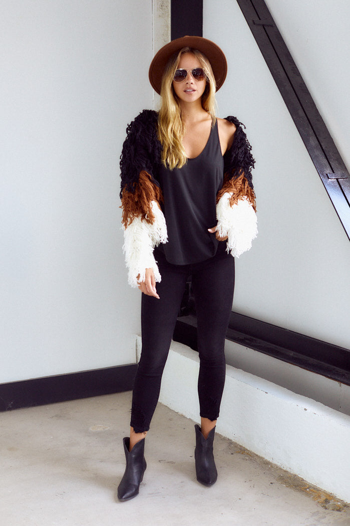 Cerrito Fringe Colorblock Cardigan - fab'rik