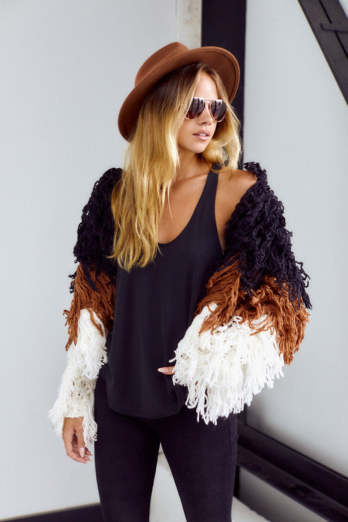 Cerrito Fringe Colorblock Cardigan - fab'rik