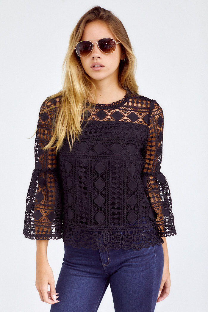 SALE - Callum Lace Bell Sleeve Woven Top - fab'rik